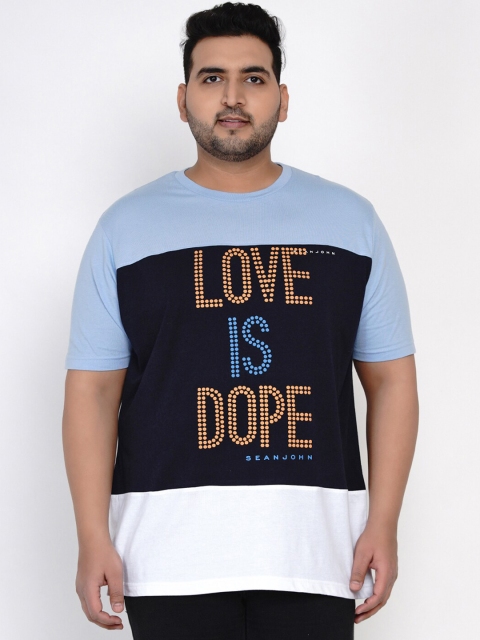 Santonio Men Blue Printed Round Neck Cotton Pure Cotton T-shirt