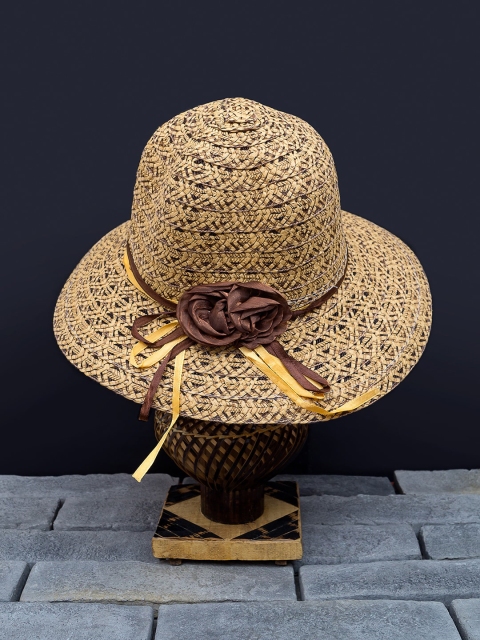 Golden Peacock Women Beige & Brown Woven Design Sun Straw Hat