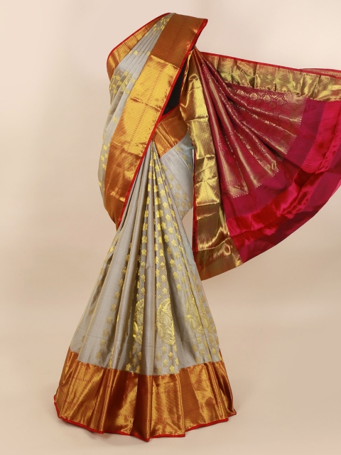 Pothys Grey Pure Silk Woven Design Kanjeevaram Saree