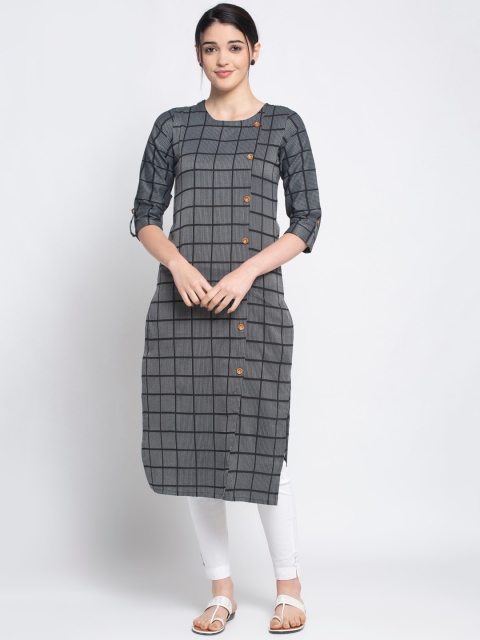 ALC Creations Women Black Checked Straight Kurta