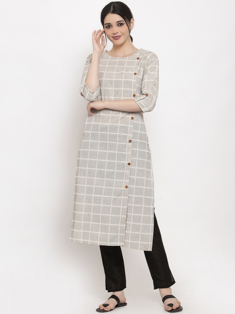 ALC Creations Beige Checked Cotton Kurta