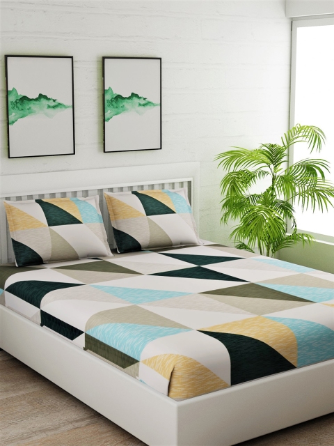 Salona Bichona Green & White Geometric 180 TC Cotton 1 King Bedsheet with 2 Pillow Covers
Salona Bichona Green & White Geometric 180 TC Cotton 1 King Bedsheet with 2 Pillow Covers
