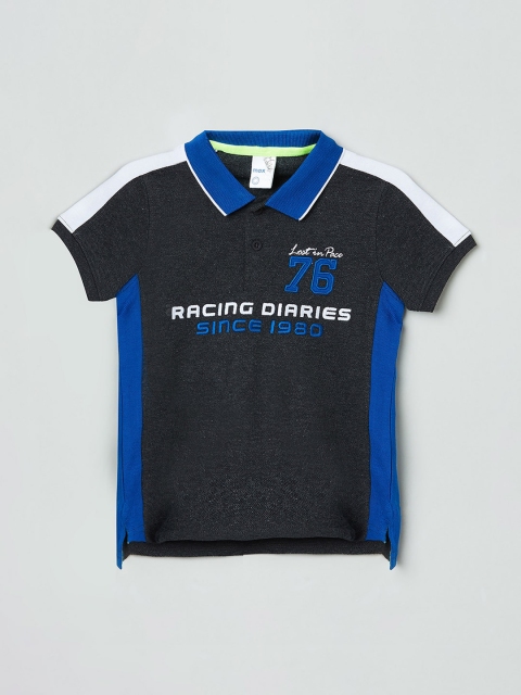 max Boys Charcoal Printed Polo Collar T-shirt