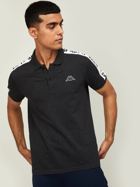 Kappa Men Charcoal Printed Polo Collar T-shirt