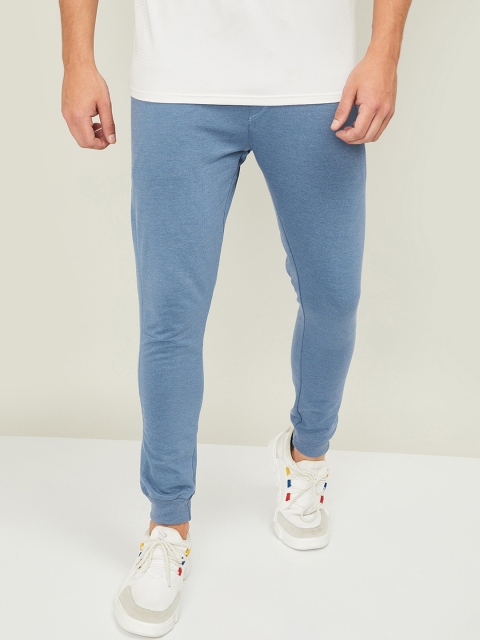 Forca Men Blue Solid Mid-Rise Slim-Fit Joggers