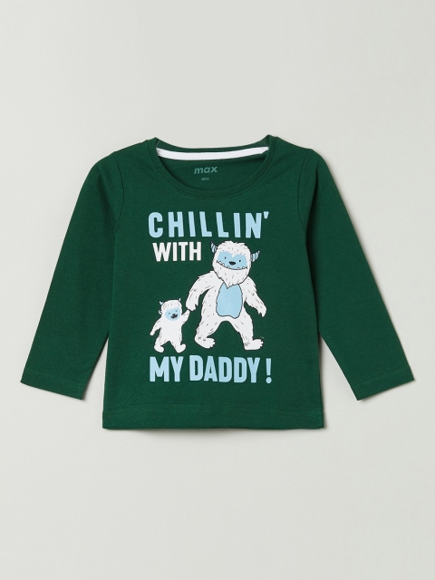 max Boys Green Printed Round Neck T-shirt