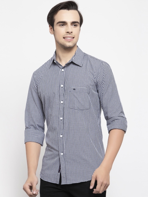 Allen Cooper Men White Slim Fit Checked Casual Shirt
