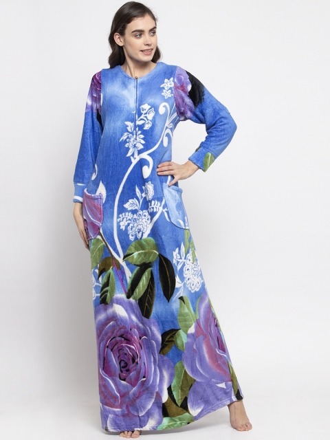 KLOTTHE Blue & Purple Printed Nightdress