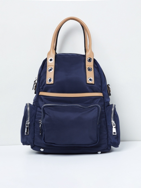 max Women Navy Blue & Peach-Coloured Solid Backpack