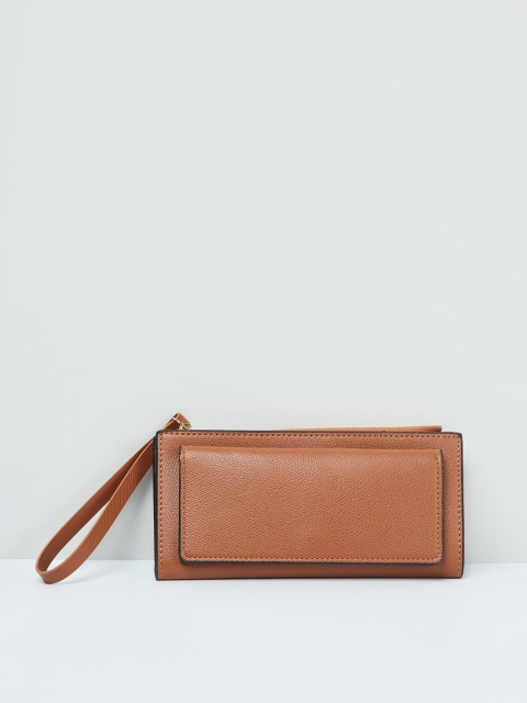 max Women Tan Brown Solid Zip Around Wallet