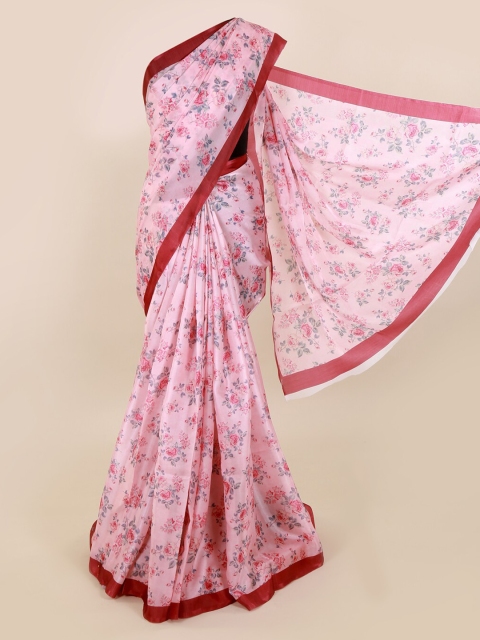 Pothys Pink & Burgundy Pure Silk Phulkari Printed Saree