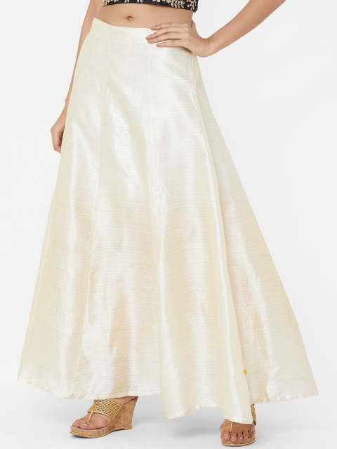 Vedic Women Beige Solid A-Line Maxi Skirt