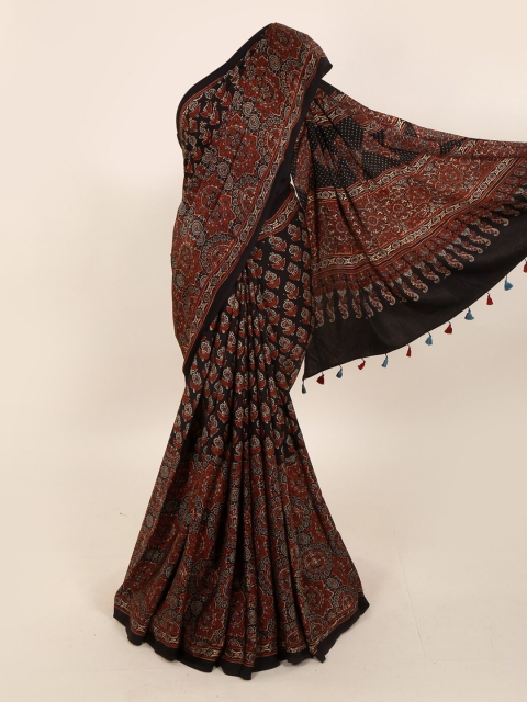 Pothys Black & Maroon Pure Silk Dabu Printed Saree