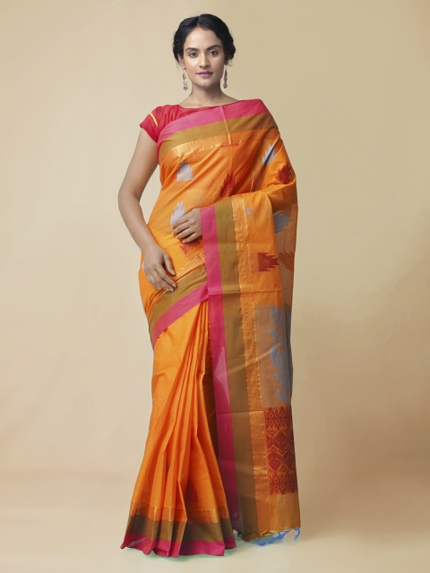 Unnati Silks Orange Pure Cotton Woven Design Uppada Saree