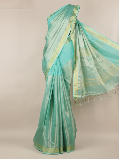 Pothys Green Solid Linen Blend Saree