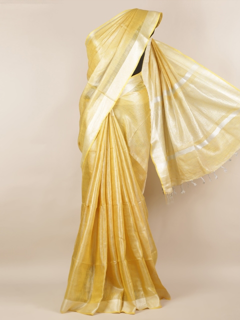 Pothys Yellow Solid Linen Blend Saree