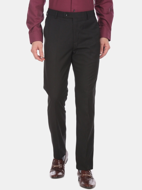 Arrow Men Black Regular Fit Solid Formal Trousers
