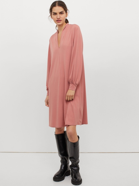 H&M Women Pink Solid Shawl-collar dress
