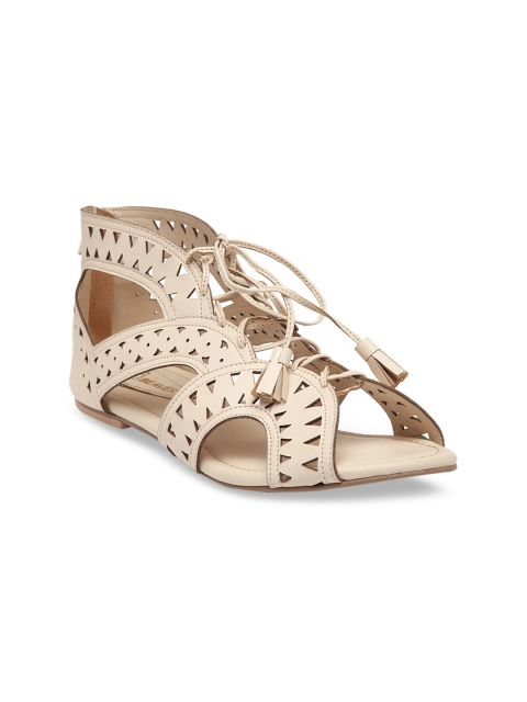 BEAVER Women Beige Solid PU Mid Top Gladiators