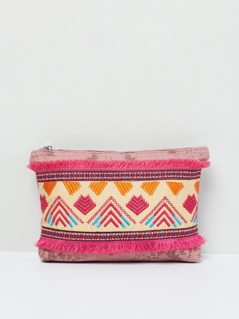 max Women Pink & Yellow Self Design Pouch
