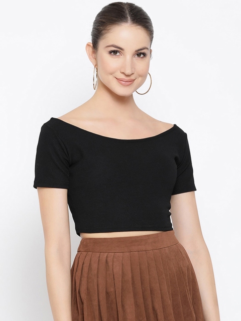 Meee Black Solid Crop Top