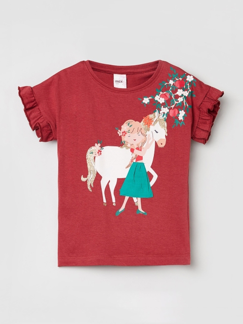 max Girls Red Printed Bell Sleeves Pure Cotton Top