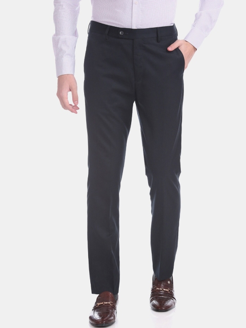 Arrow Men Navy Blue Slim Fit Solid Formal Trousers
