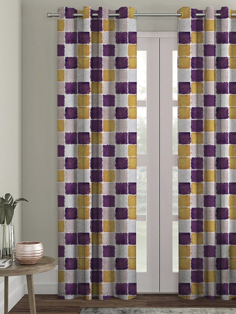 HOUZZCODE Purple & White Colourblocked Single Black Out Door Curtain