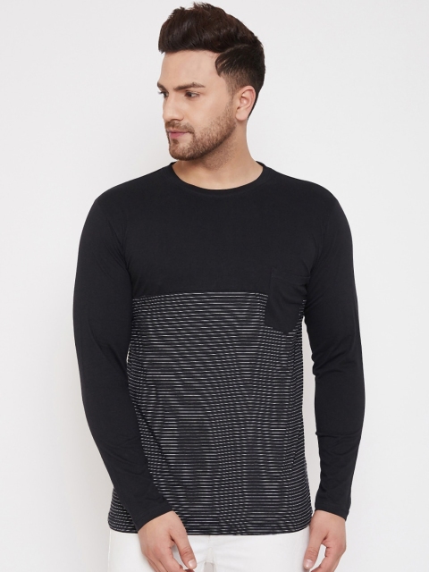 Hypernation Men Black Striped Round Neck T-shirt