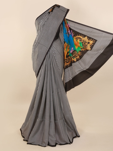 Pothys Black Pure Silk Checked Bagh Saree