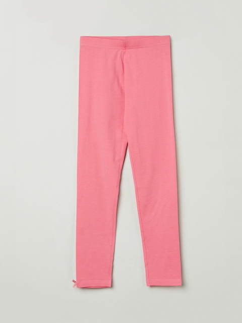 max Girls Pink Solid Ankle-Length Leggings