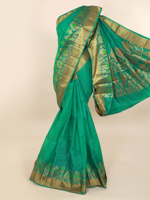 Pothys Green & Gold-Toned Pure Silk Woven Design Tussar Saree