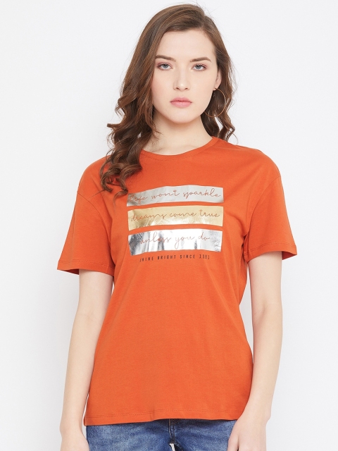 Octave Women Orange Printed Round Neck T-shirt
