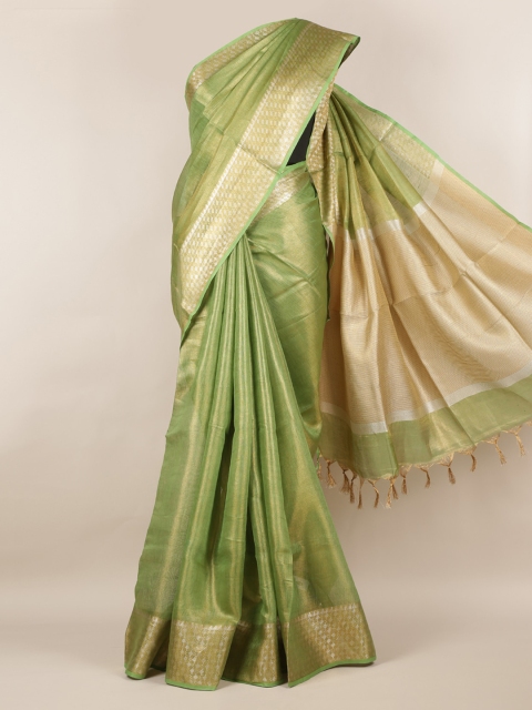 Pothys Green Solid Linen Blend Saree