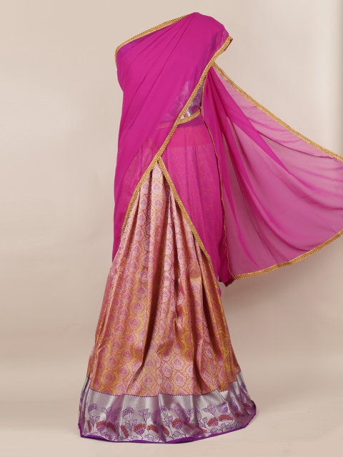 Pothys Purple & Gold-Toned Poly Chiffon Solid Half Saree