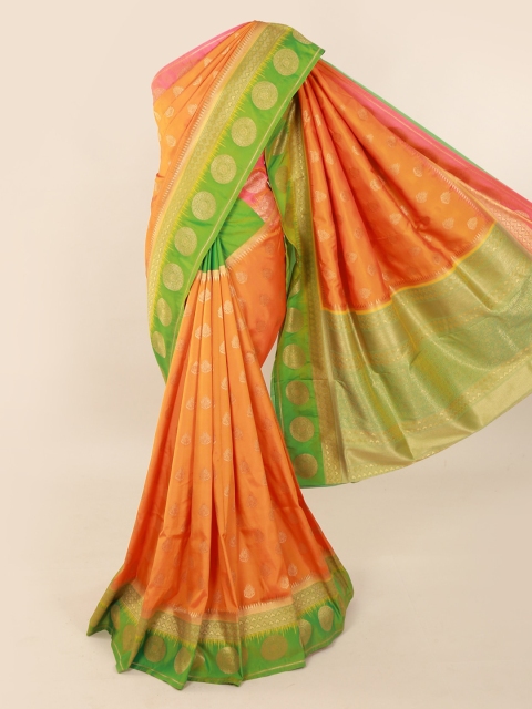 Pothys Orange & Green Pure Silk Woven Design Saree