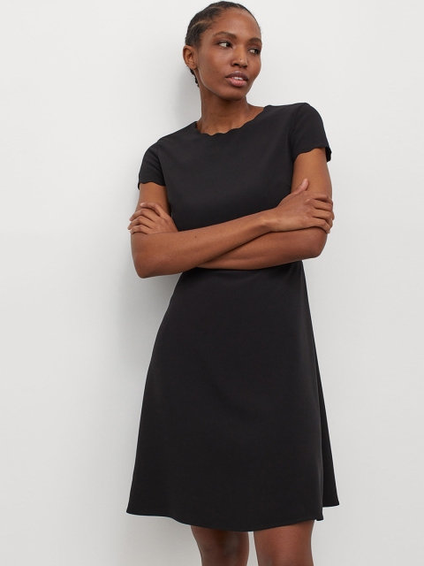 H&M Women Black Scallop-Trimmed Dress