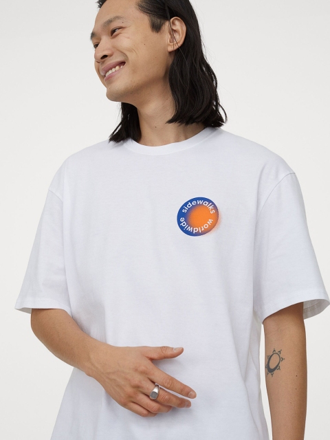 H&M Men White Printed T-shirt
