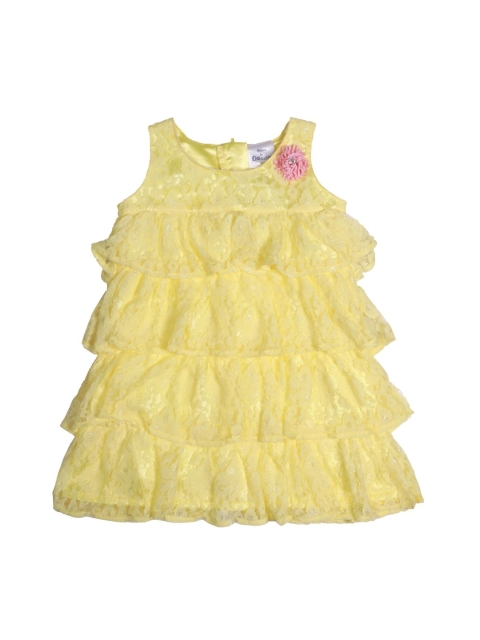 Doodle Girls Yellow Self Design A-Line Dress