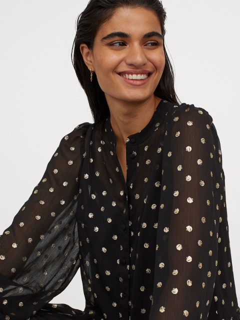 H&M Black Puff-Sleeved Chiffon Dress