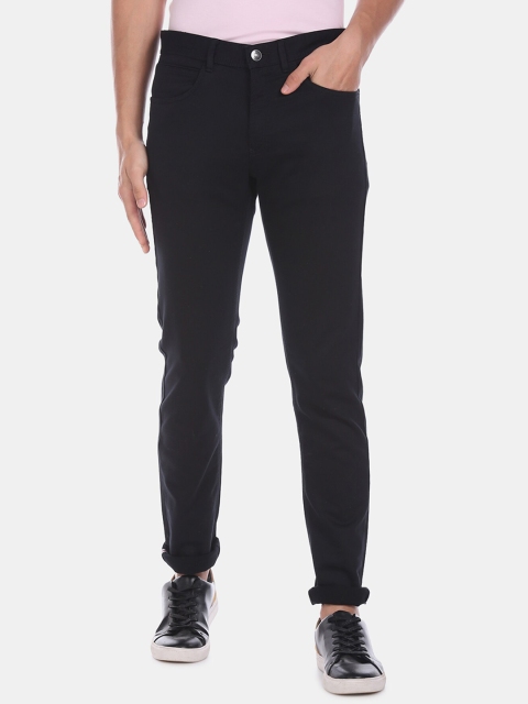 Arrow Sport Men Black Regular Fit Solid Cotton Trousers