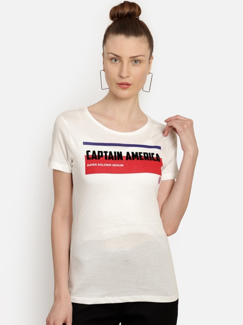 Free Authority Women White Captain America Printed Round Neck T-shirt