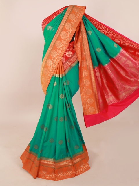 Pothys Green & Gold-Toned Pure Silk Woven Design Saree With Zari Border