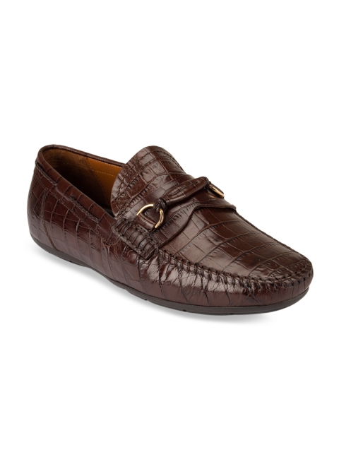 ROSSO BRUNELLO Men Coffee Brown Textured Formal Loafers