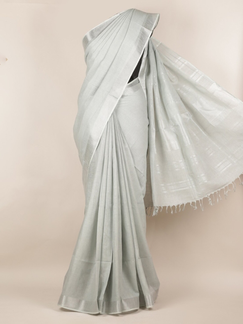 Pothys Grey Solid Linen Blend Saree