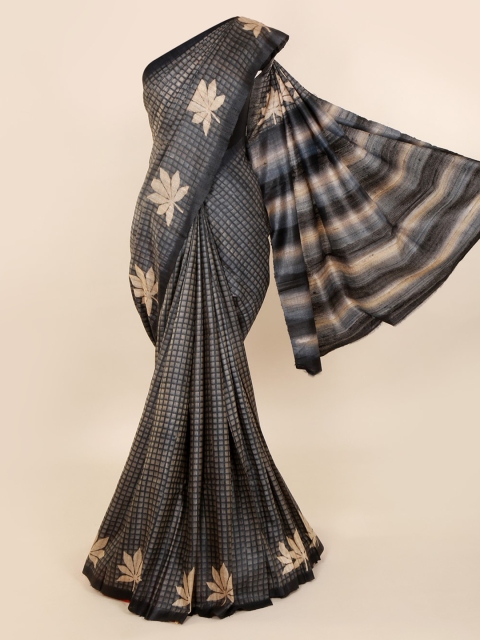 Pothys Grey Checked Pure Silk Saree