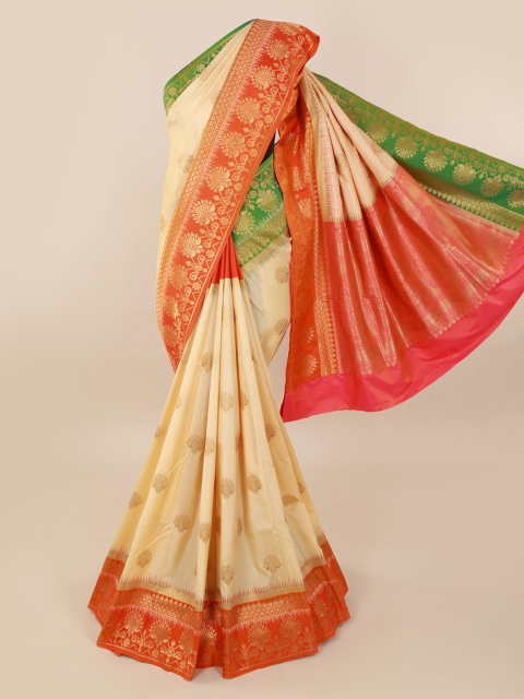 Pothys Cream-Coloured & Red Pure Silk Woven Design Saree