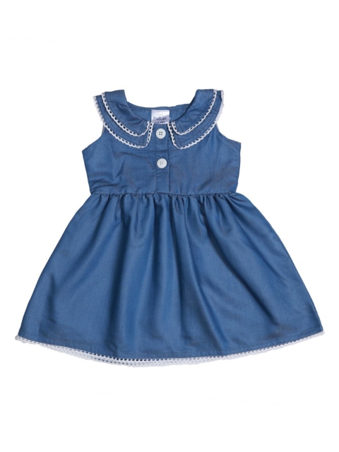 Doodle Girls Blue Solid Fit and Flare Dress