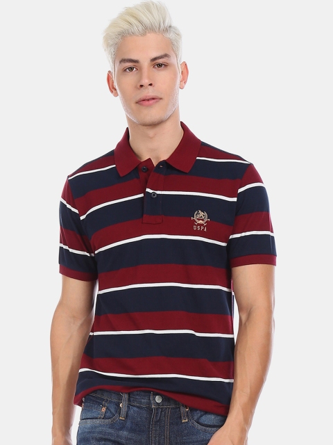 U.S. Polo Assn. Men Red & Navy Blue Striped Polo Collar T-shirt