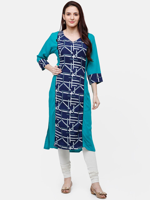 Rasada Women Green & Navy Blue Printed Kurta 
Rasada Women Green & Navy Blue Printed Kurta